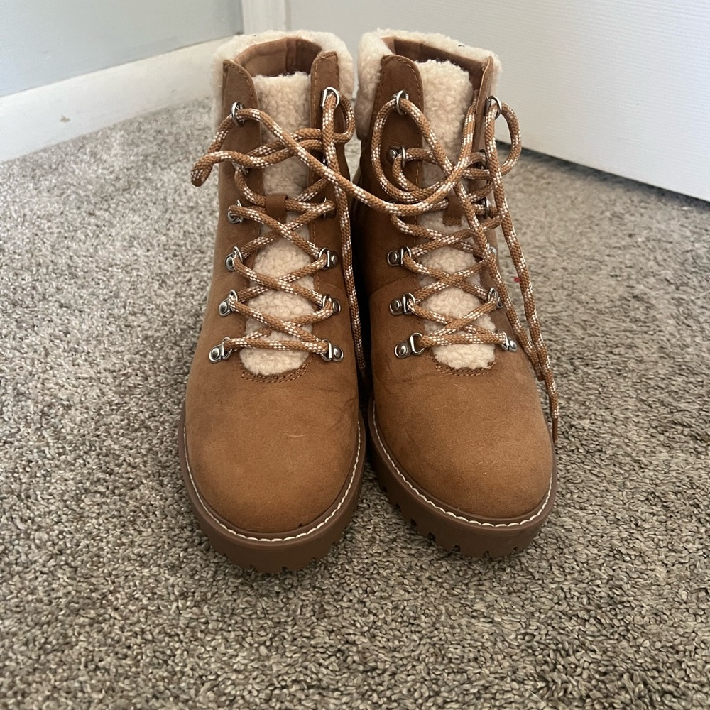 Fur Lace Up Lug Sole Booties